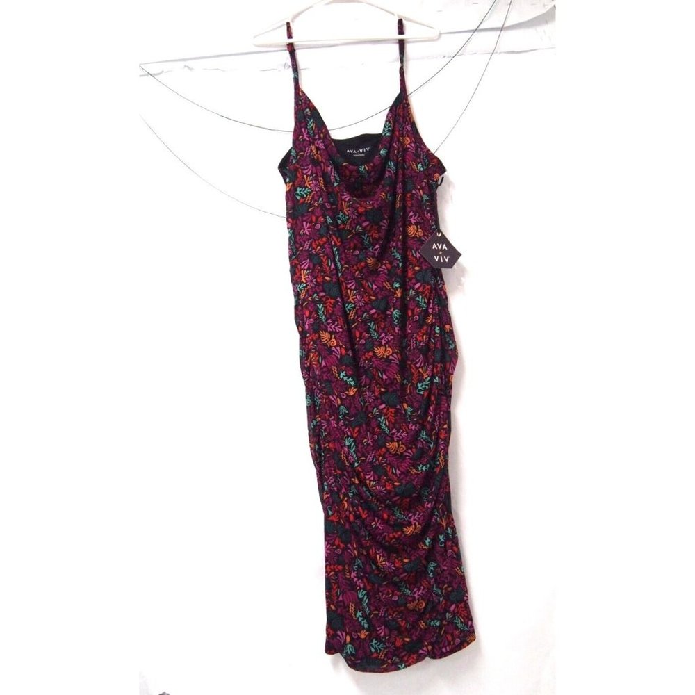 NWT Ava Viv Target Womens Dress 3X Mesh Floral Ruched Bodycon Midi Sleeveless - Picture 3 of 7